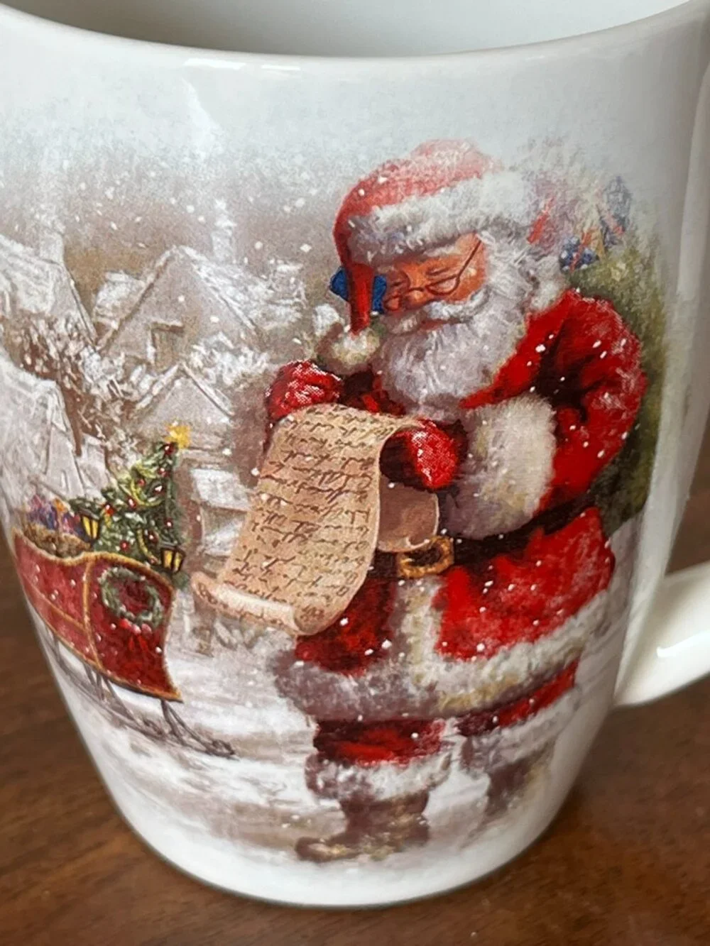 2 Pottery Barn Nostalgic Santa Christmas Village Mugs Stoneware Coffee Cups